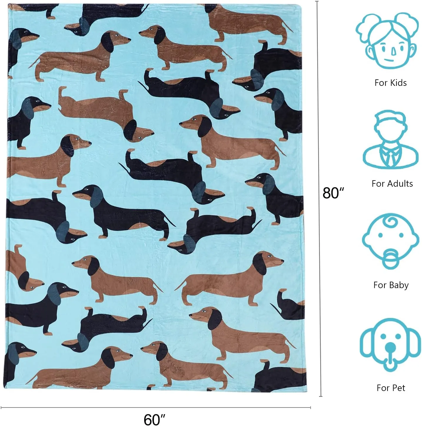 Dachshund Blanket, I Love Dachshunds Soft Flannel Twin Throw Cozy Wiener Dog Blankets Animal Pet Stuffed Gifts for Women Dog Lovers (Dachshund 1, 60"x 80")