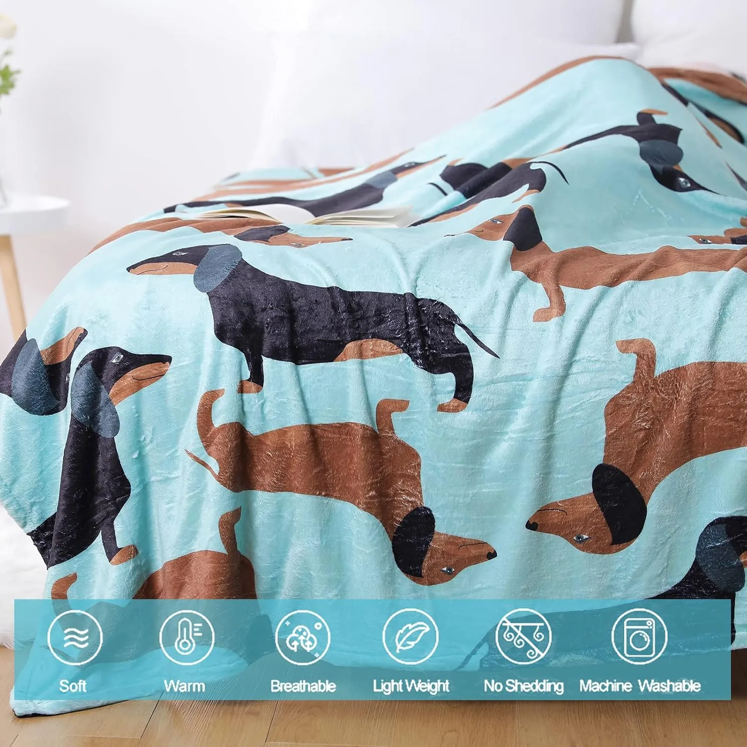 Dachshund Blanket, I Love Dachshunds Soft Flannel Twin Throw Cozy Wiener Dog Blankets Animal Pet Stuffed Gifts for Women Dog Lovers (Dachshund 1, 60"x 80")