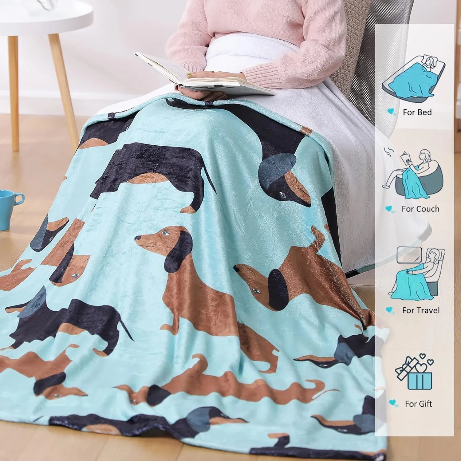 Dachshund Blanket, I Love Dachshunds Soft Flannel Twin Throw Cozy Wiener Dog Blankets Animal Pet Stuffed Gifts for Women Dog Lovers (Dachshund 1, 60"x 80")
