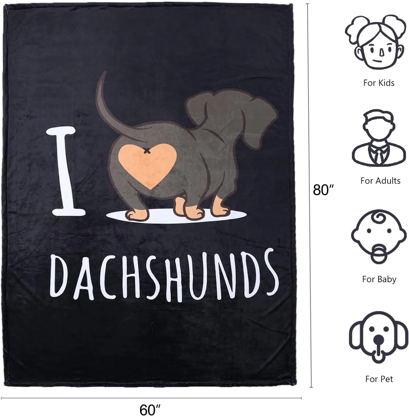 Dachshund Blanket, I Love Dachshunds Soft Flannel Twin Throw Cozy Wiener Dog Blankets Animal Pet Stuffed Gifts for Women Dog Lovers (Dachshund 4, 60"x 80")