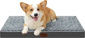 Dog Bed Mats for Medium Dog - Orthopedic Dog Pet Durable Crate Bed Mattress of Thick Egg Foam Crate, Rose Plush Washable Cover, Waterproof Lining and Non-Slip Bottom (M(30''x20''x3''), Grey Side)
