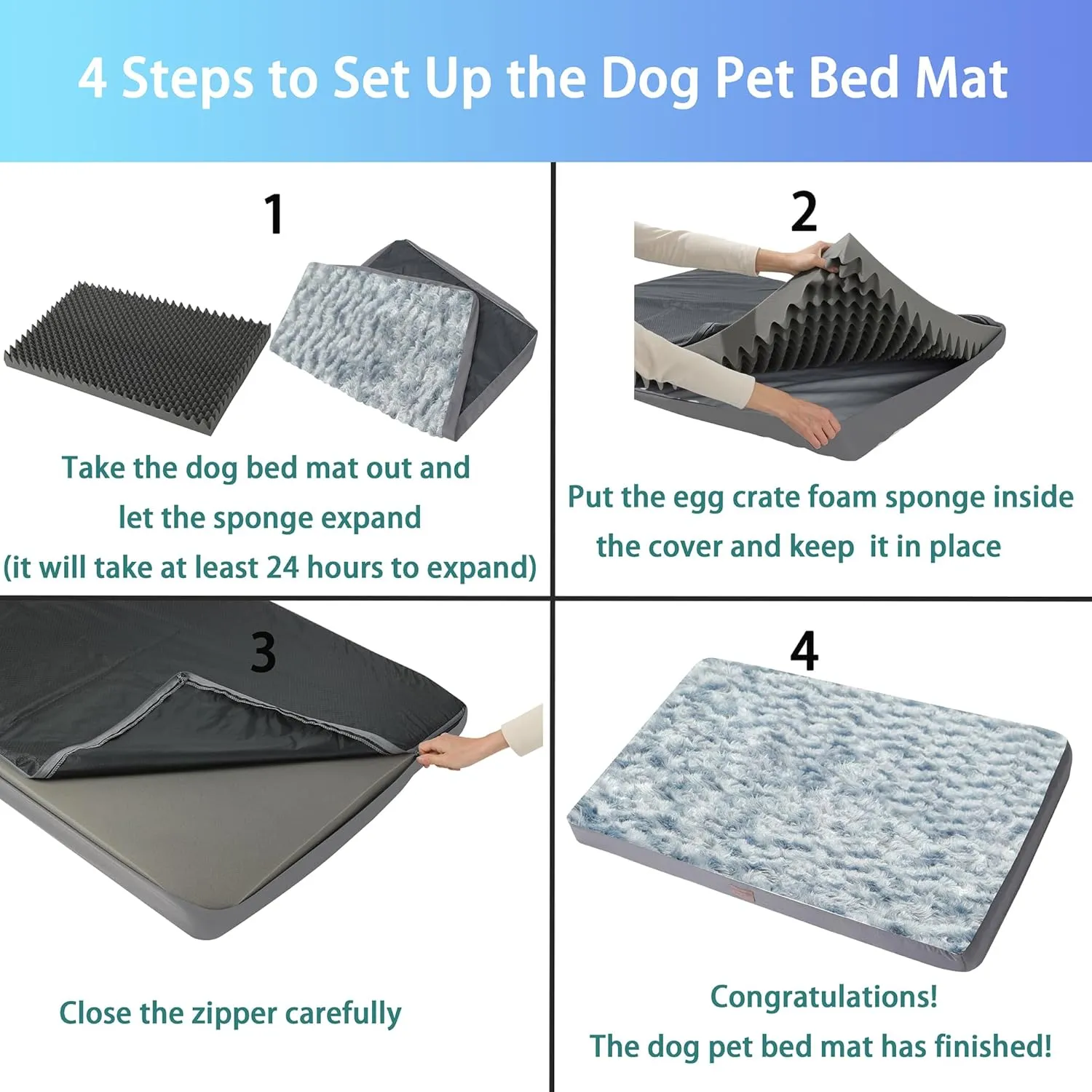 Dog Bed Mats for Medium Dog - Orthopedic Dog Pet Durable Crate Bed Mattress of Thick Egg Foam Crate, Rose Plush Washable Cover, Waterproof Lining and Non-Slip Bottom (M(30''x20''x3''), Grey Side)