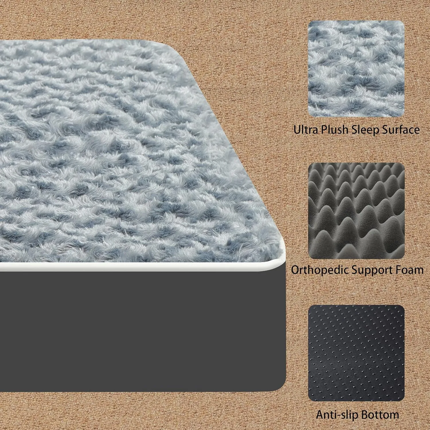 Dog Bed Mats for Medium Dog - Orthopedic Dog Pet Durable Crate Bed Mattress of Thick Egg Foam Crate, Rose Plush Washable Cover, Waterproof Lining and Non-Slip Bottom (M(30''x20''x3''), Grey Side)