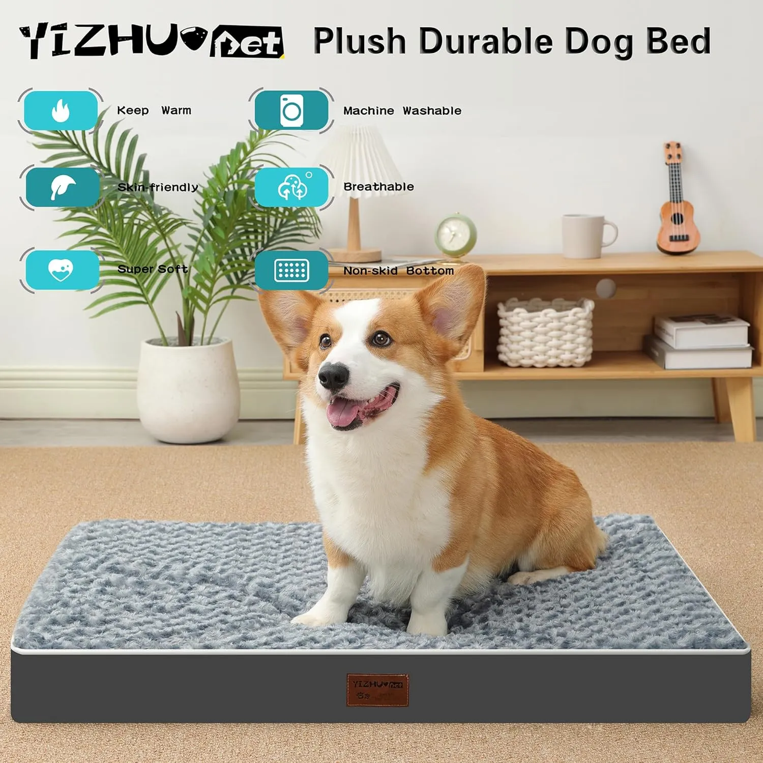 Dog Bed Mats for Medium Dog - Orthopedic Dog Pet Durable Crate Bed Mattress of Thick Egg Foam Crate, Rose Plush Washable Cover, Waterproof Lining and Non-Slip Bottom (M(30''x20''x3''), Grey Side)