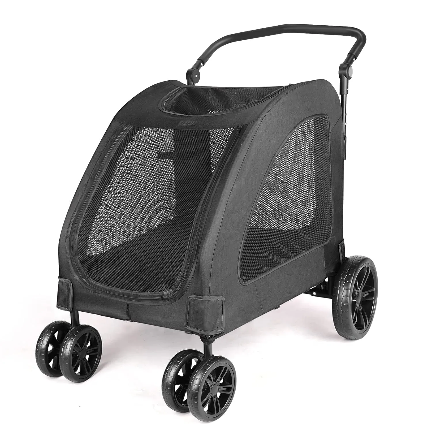 Dog Stroller Foldable Pet Jogger Strollers for Single or Multiple Medium and Large Dogs Travel Carrier Breathable Animal Stroller with 4 Wheels, Adjustable Handle, Zipper Entry,Up to 160 lbs (Black)
