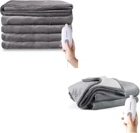 Electric Heated Blanket Flannel Throw 50''x60'' & Full Size 72''x84'' - Light Grey