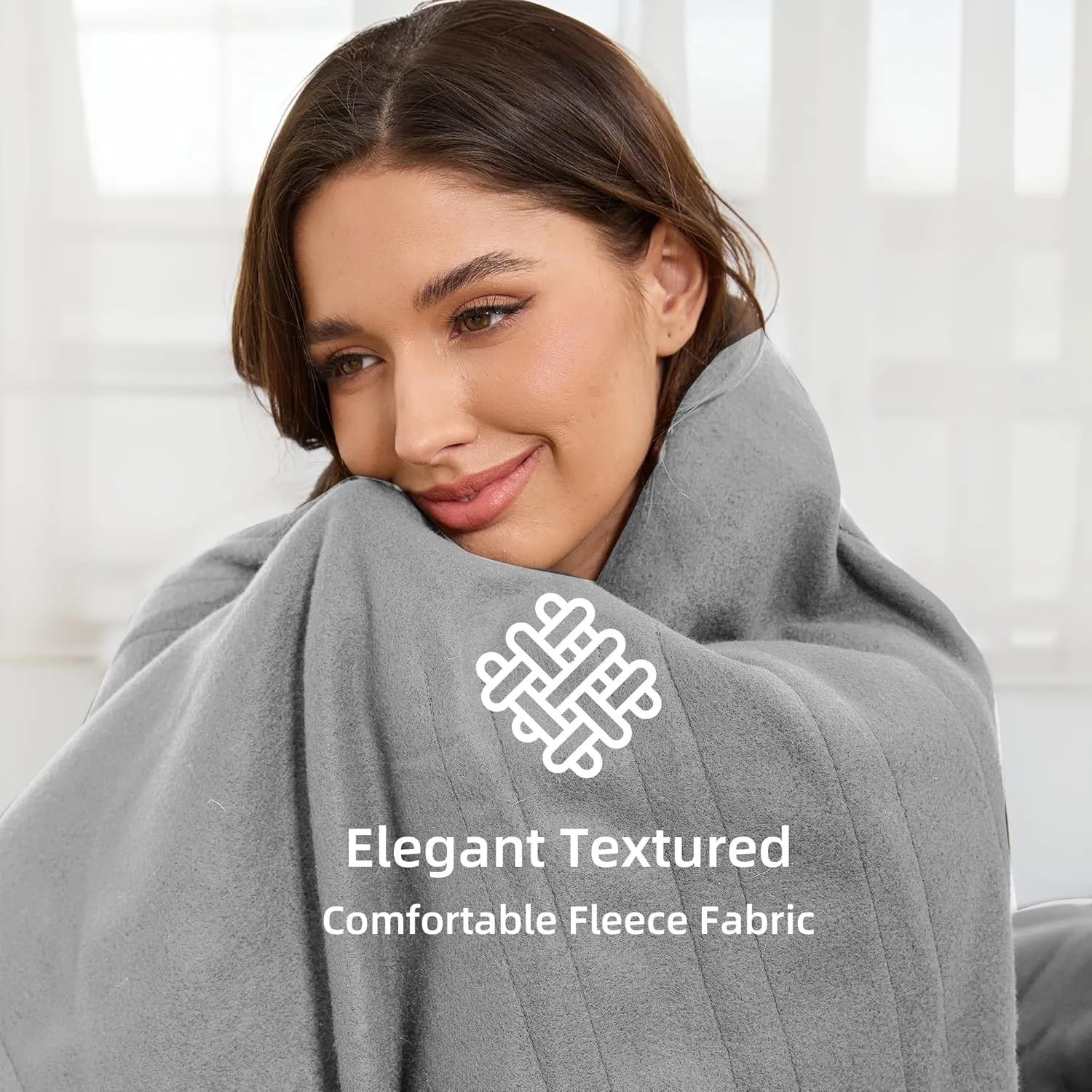 Electric Heated Blanket Full Size 72''x84'' Fleece Fabric Machine Washable Warm and Cozy, 4 Heating Levels & 10H Auto-Off, Light Grey
