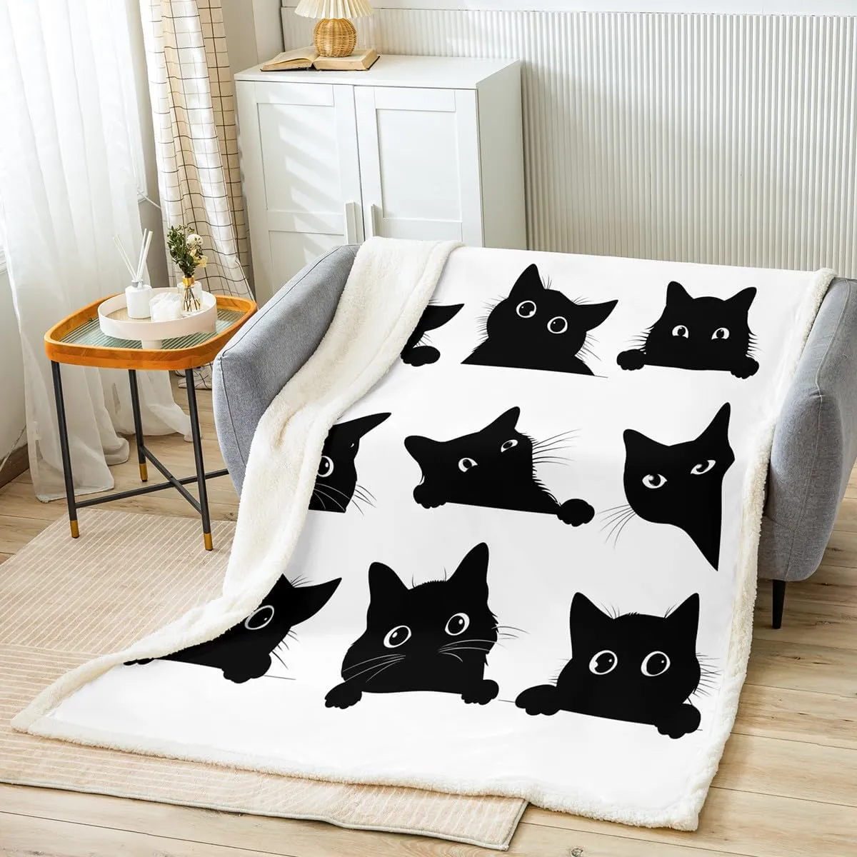 Feelyou Black Cat Fuzzy Blanket for Kids Toddler Cute Pet Cats Fleece Throw Blanket Kawaii Kitten Plush Blanket and Throws Super Soft Cozy Animal Sherpa Blanket 50"x60"