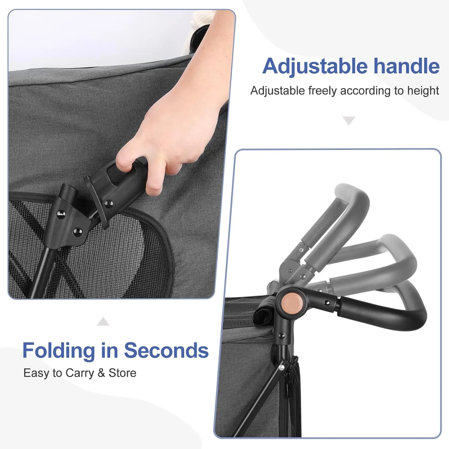 Foldable Pet Jogger for Single or Multiple Medium and Large Dogs - Breathable Animal Stroller with 4 Wheels, Adjustable Handle, Zipper Entry (Gray)