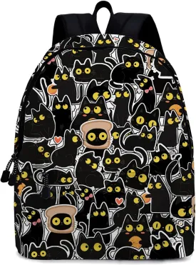 Funny Black Cat School Backpack for Girls Boys Bookbag, 16 Inch Animals Theme Laptop Back Pack for School Travel Hiking Camping