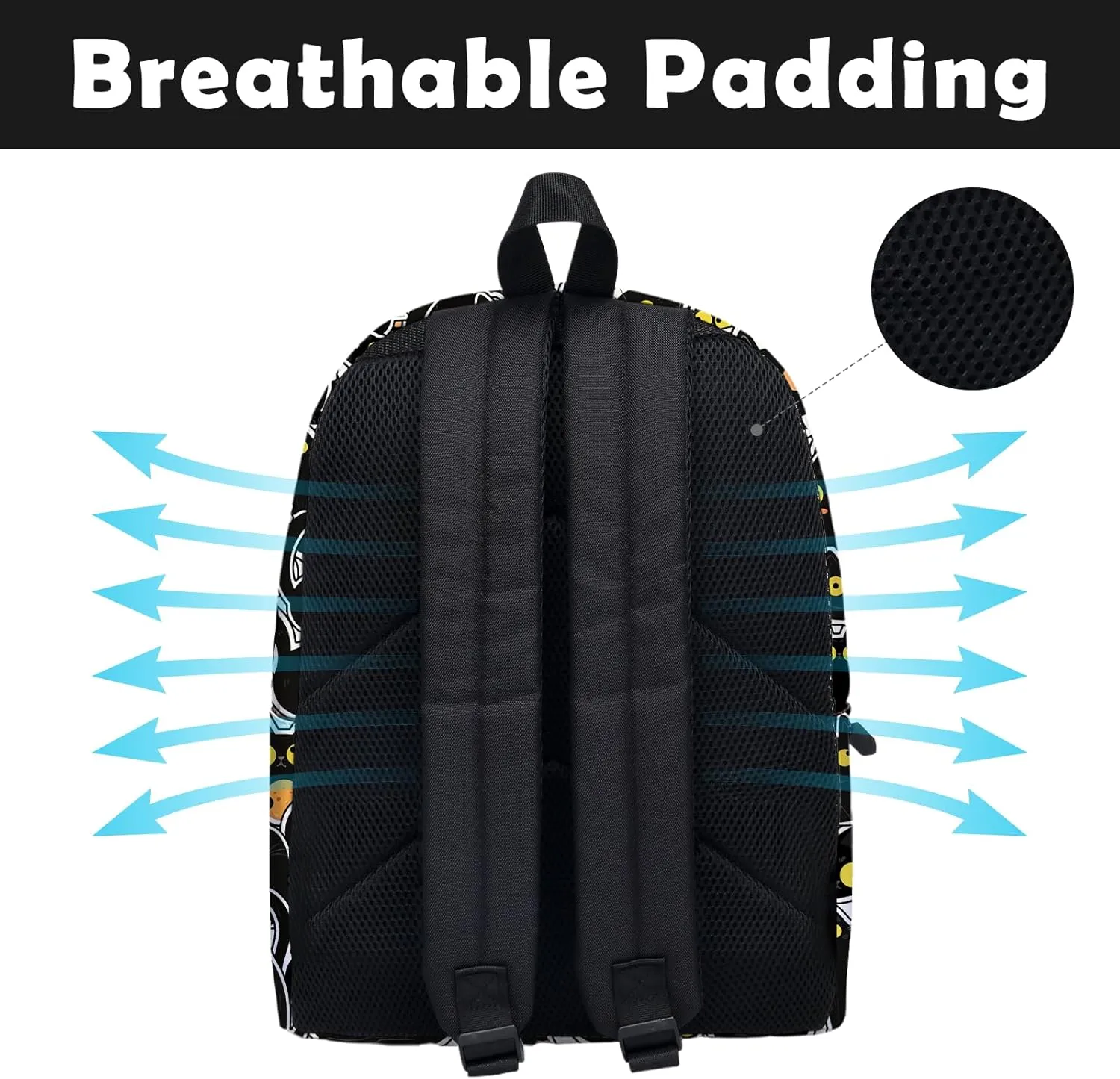 Funny Black Cat School Backpack for Girls Boys Bookbag, 16 Inch Animals Theme Laptop Back Pack for School Travel Hiking Camping
