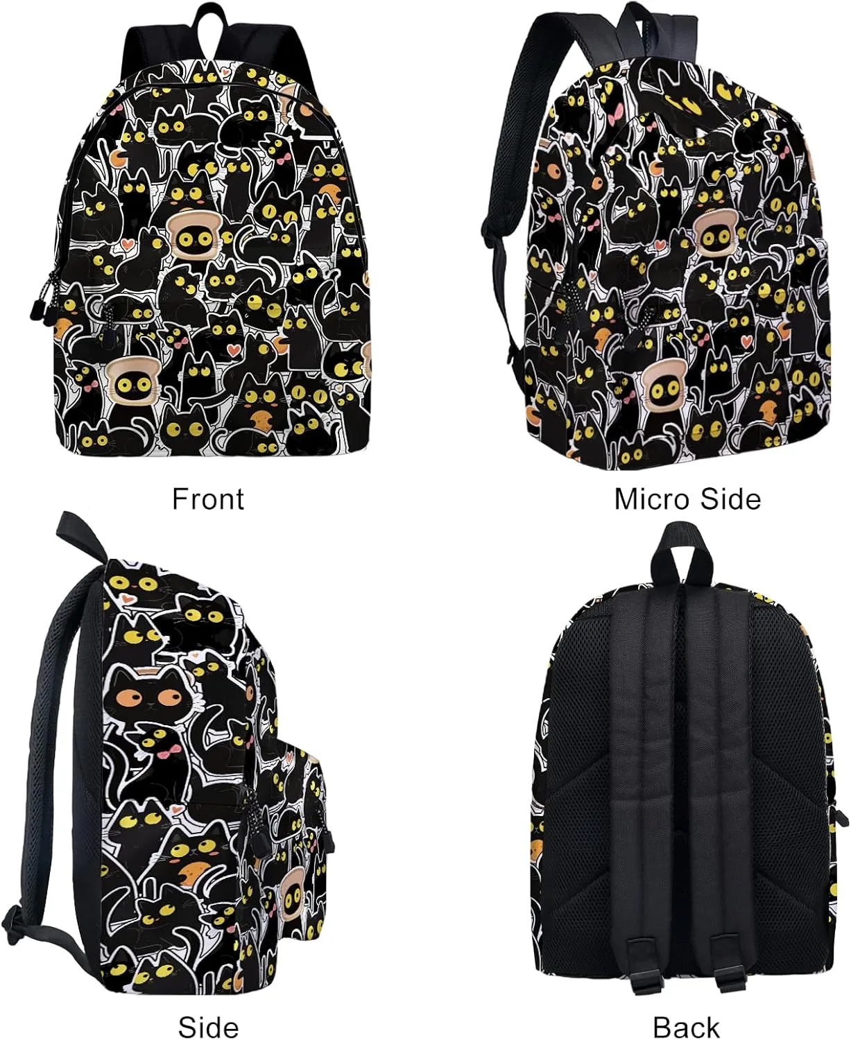 Funny Black Cat School Backpack for Girls Boys Bookbag, 16 Inch Animals Theme Laptop Back Pack for School Travel Hiking Camping