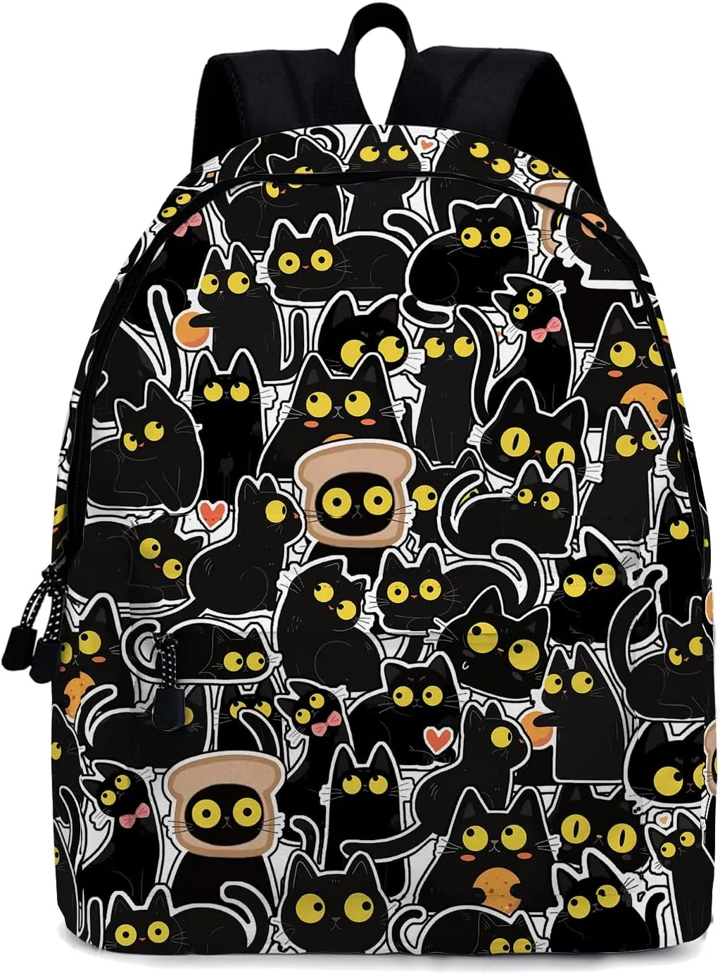 Funny Black Cat School Backpack for Girls Boys Bookbag, 16 Inch Animals Theme Laptop Back Pack for School Travel Hiking Camping