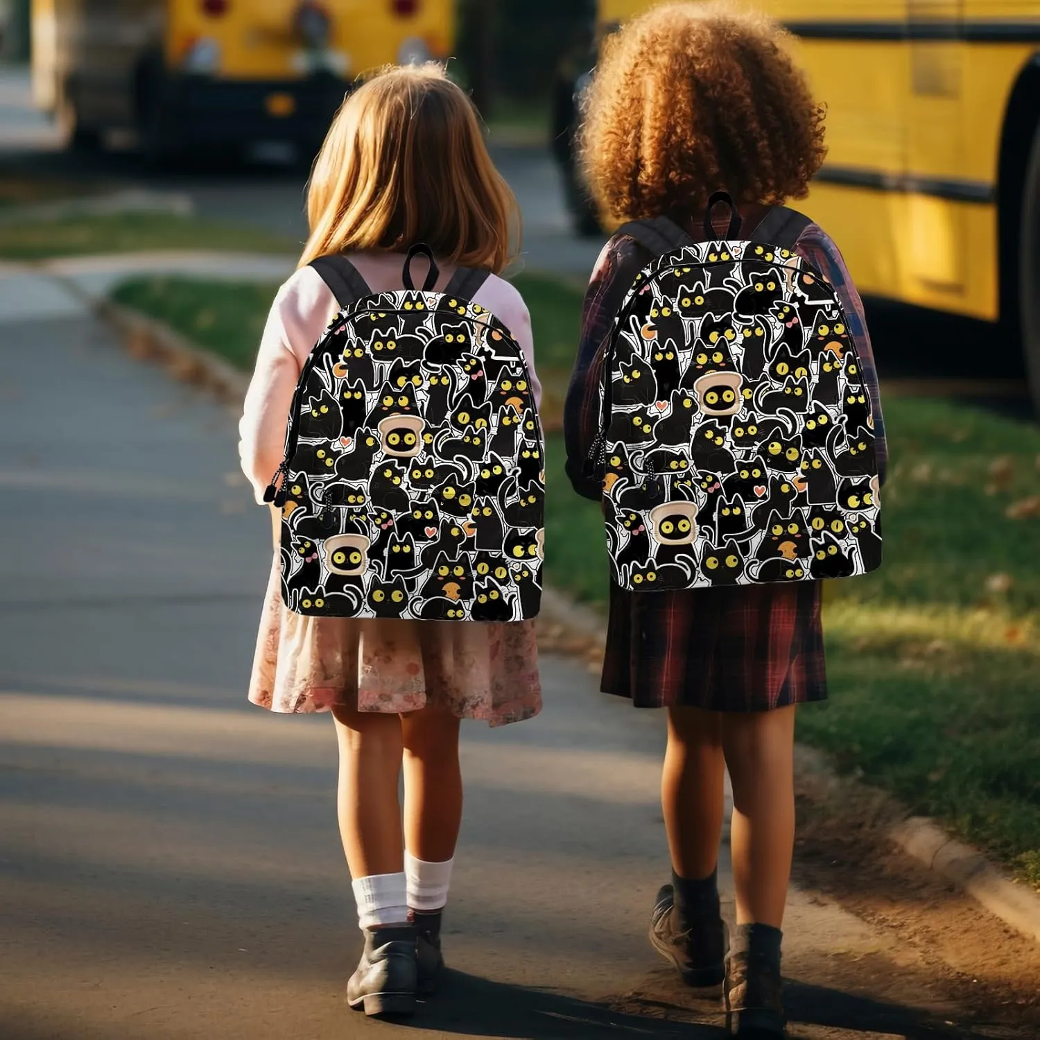 Funny Black Cat School Backpack for Girls Boys Bookbag, 16 Inch Animals Theme Laptop Back Pack for School Travel Hiking Camping