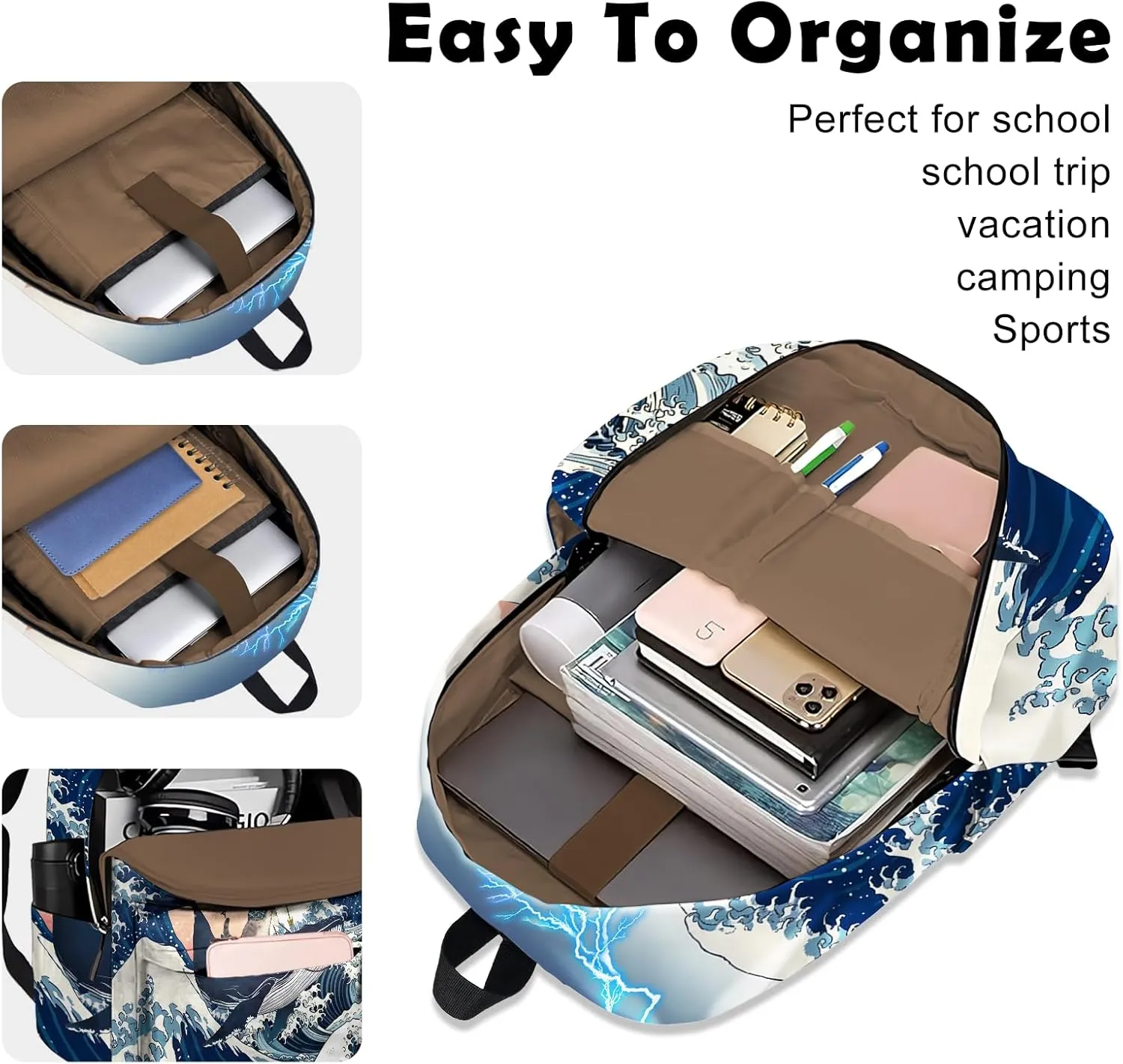 Funny Cat Whale School Backpack for Girls Boys, Cute Cat Riding Whale Backpack for School, Kids Whales Cats Print Bookbag, 16 Inch Animals Theme Laptop Back Pack for School Travel Hiking Camping