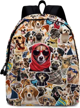 Funny Dog School Backpack for Girls Boys, Dog Backpack for School Kids Bookbag, 16 Inch Animals Theme Laptop Back Pack for Travel Hiking Camping