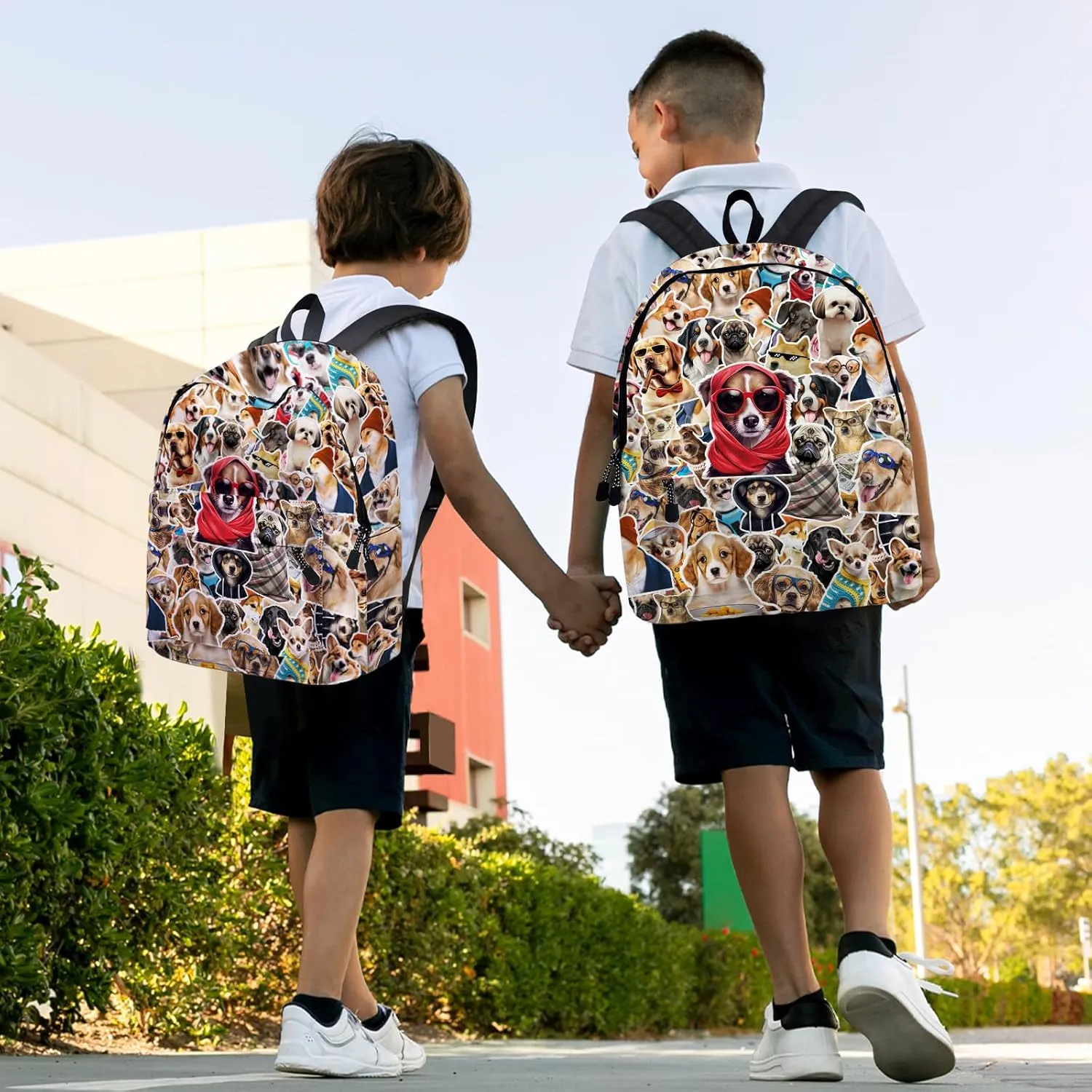 Funny Dog School Backpack for Girls Boys, Dog Backpack for School Kids Bookbag, 16 Inch Animals Theme Laptop Back Pack for Travel Hiking Camping