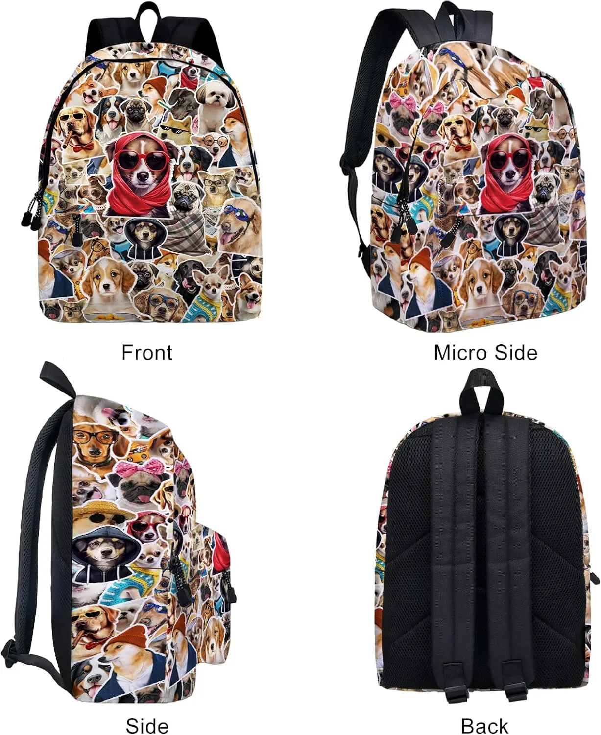 Funny Dog School Backpack for Girls Boys, Dog Backpack for School Kids Bookbag, 16 Inch Animals Theme Laptop Back Pack for Travel Hiking Camping
