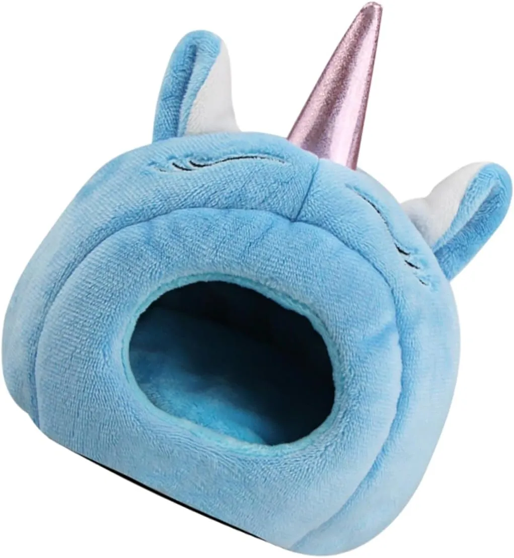 GANAZONO Unicorn Shape Hamster Multi-Chamber Hideout Rabbit Warm Pet Nest Bed Cave for Small Animals Random