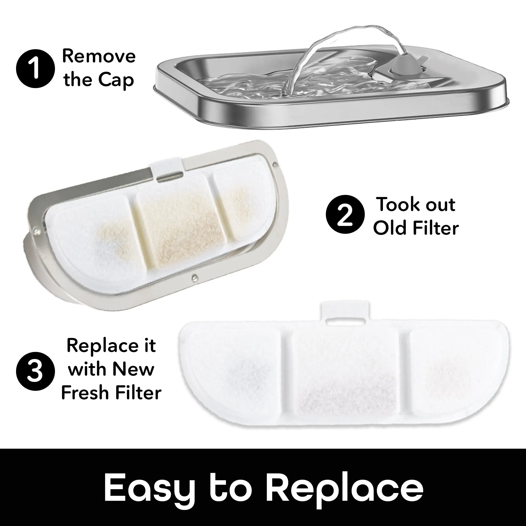 Geeni Filter for Stainless Steel Water Bowl for Cats and Dogs (12-Pack)