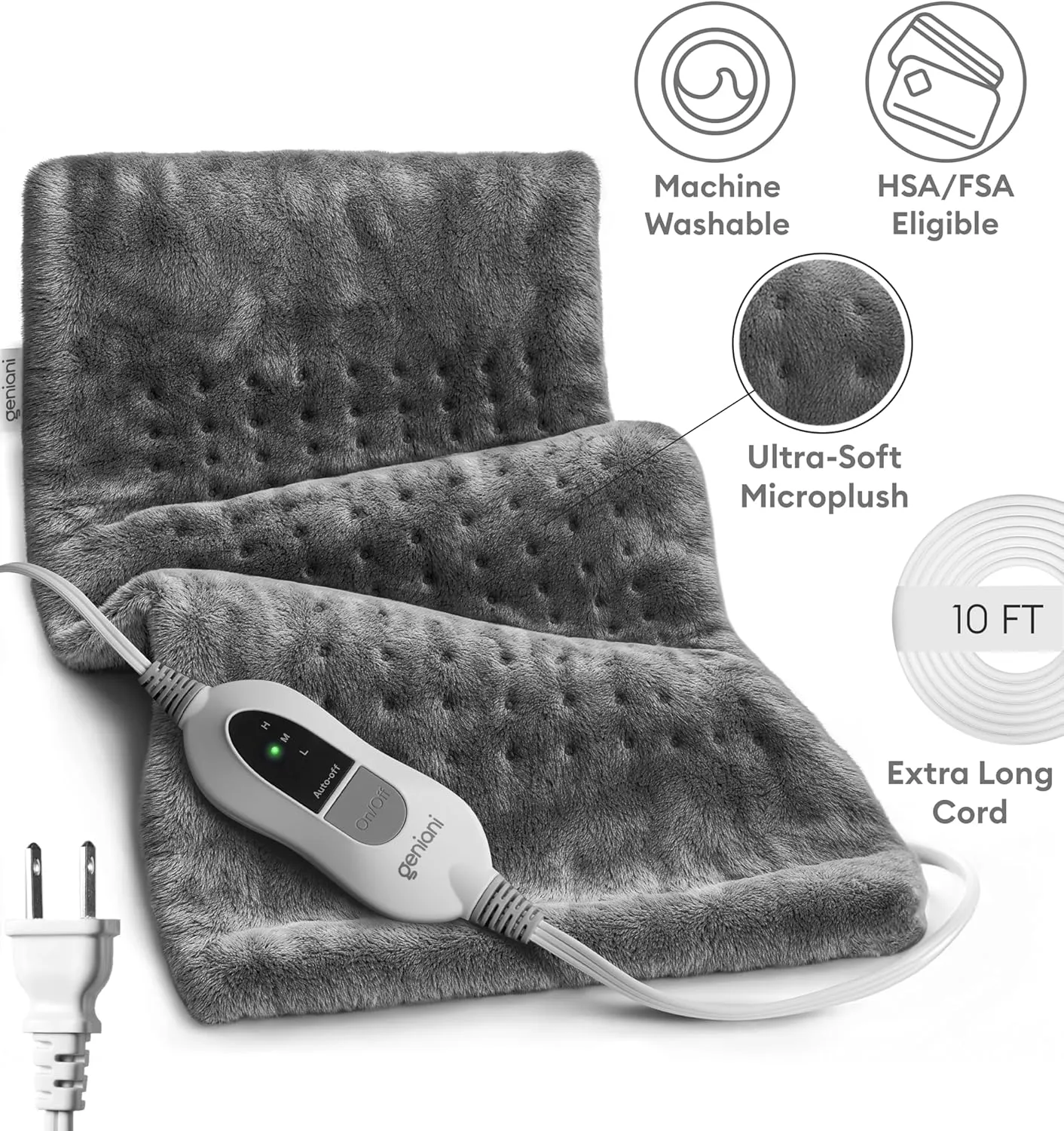 GENIANI Large Electric Heating Pad for Back Pain & Cramps Relief, Mothers Day & Birthday Gifts for Women Mom, FSA HSA Eligible, Auto Shut Off, Machine Washable, Heat Pad for Neck & Shoulder, 1224"