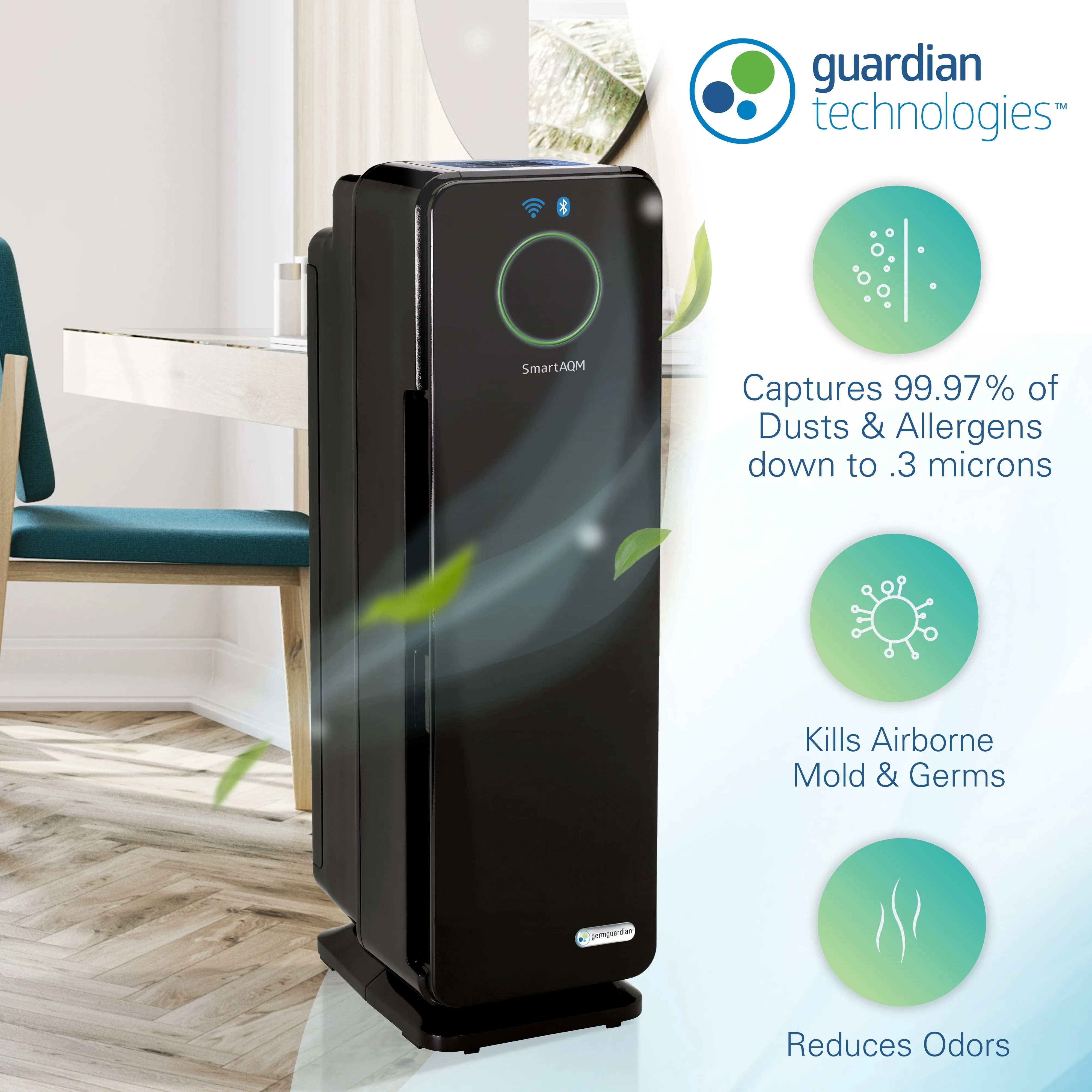 GermGuardian Air Purifier with HEPA Filter, Wi-Fi & Bluetooth, UV-C, 148 Sq. ft., CDAP4500BCA