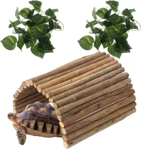 Hamiledyi Extra Large Wooden Reptile Hideout Bearded Dragon Bendy Bridge Climbing Ladder Hiding Hut Reptiles Hide Cave Habitat Decor for Lizards Gecko Spiders Snakes Tortoise(XL:20" x 11.8")