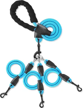 Heavy Duty 3 Dog Leash - Double Dog Leash, 360 Swivel, No Tangle, Total Length 59 in for Walking & Training Dual Dogs/Three Dogs (Blue, L)