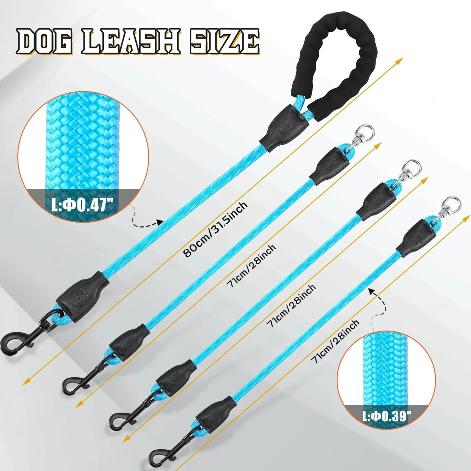 Heavy Duty 3 Dog Leash - Double Dog Leash, 360 Swivel, No Tangle, Total Length 59 in for Walking & Training Dual Dogs/Three Dogs (Blue, L)