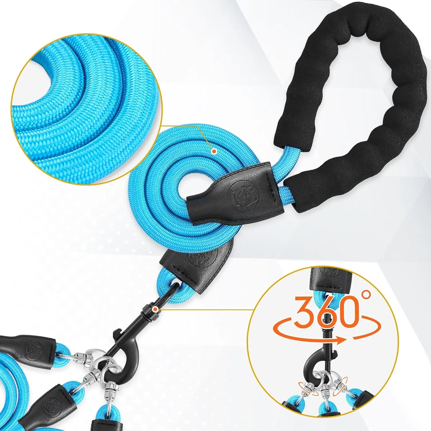 Heavy Duty 3 Dog Leash - Double Dog Leash, 360 Swivel, No Tangle, Total Length 59 in for Walking & Training Dual Dogs/Three Dogs (Blue, L)