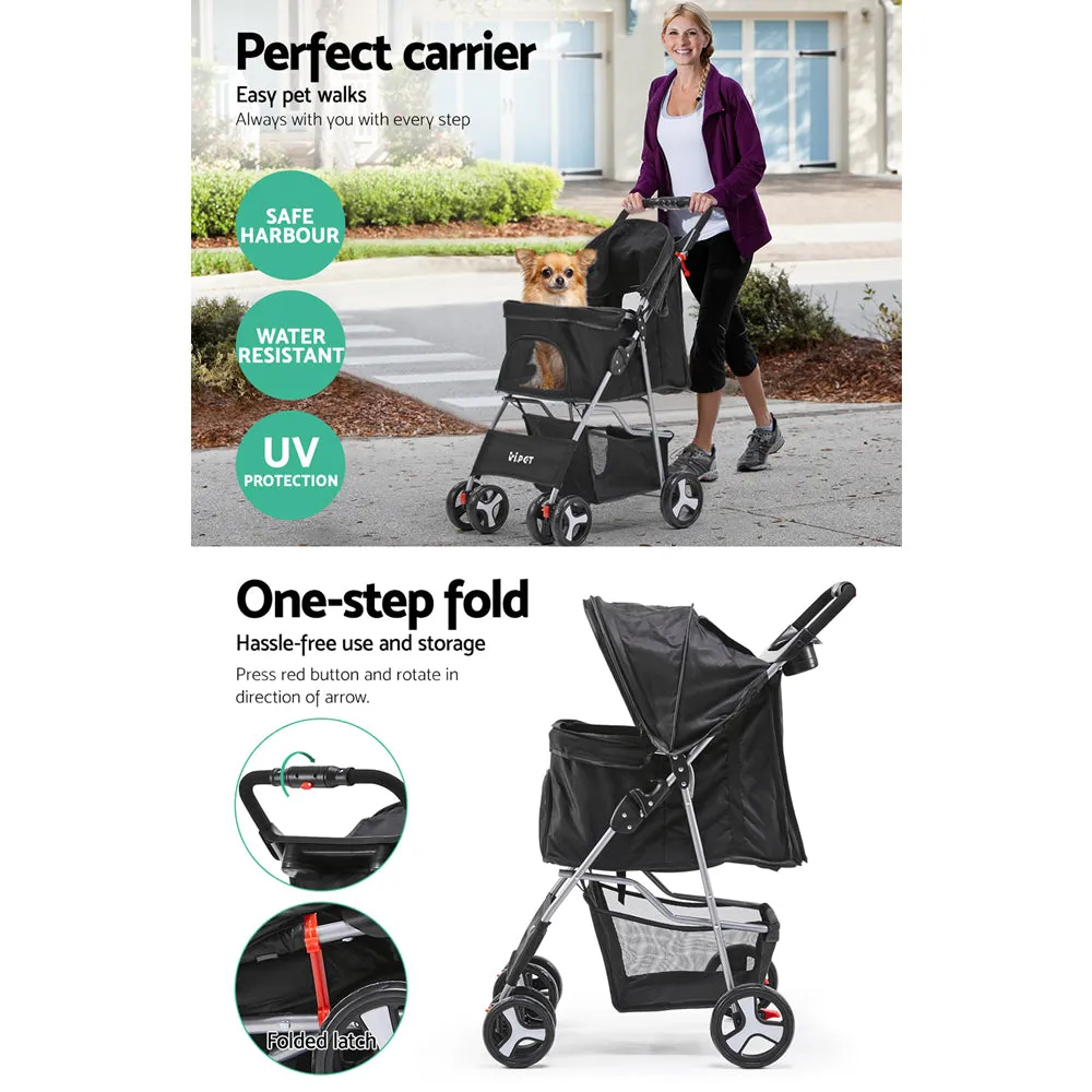 i.Pet 4 Wheel Stroller for Pets - Black