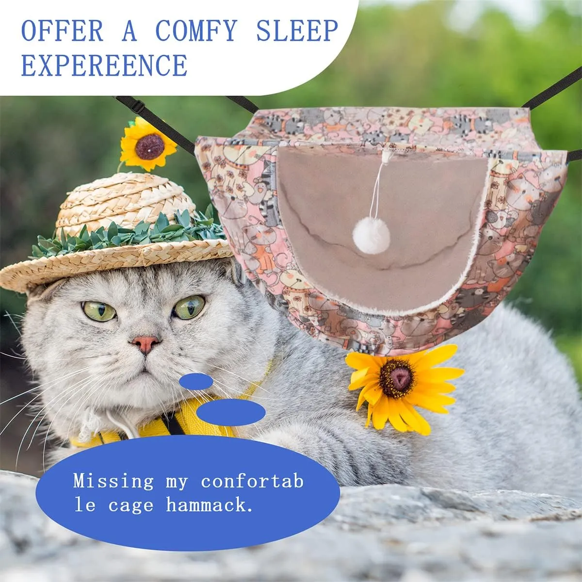 JSPYFITS Cat Cage Hammock,Double Layer Hanging Adjustable Soft Pet Bed Suitable for Kitten Ferret Puppy Rabbit or Small Pet,Hanging Bed for Pets,2 Level Indoor Bed for Any Season Pink Cat
