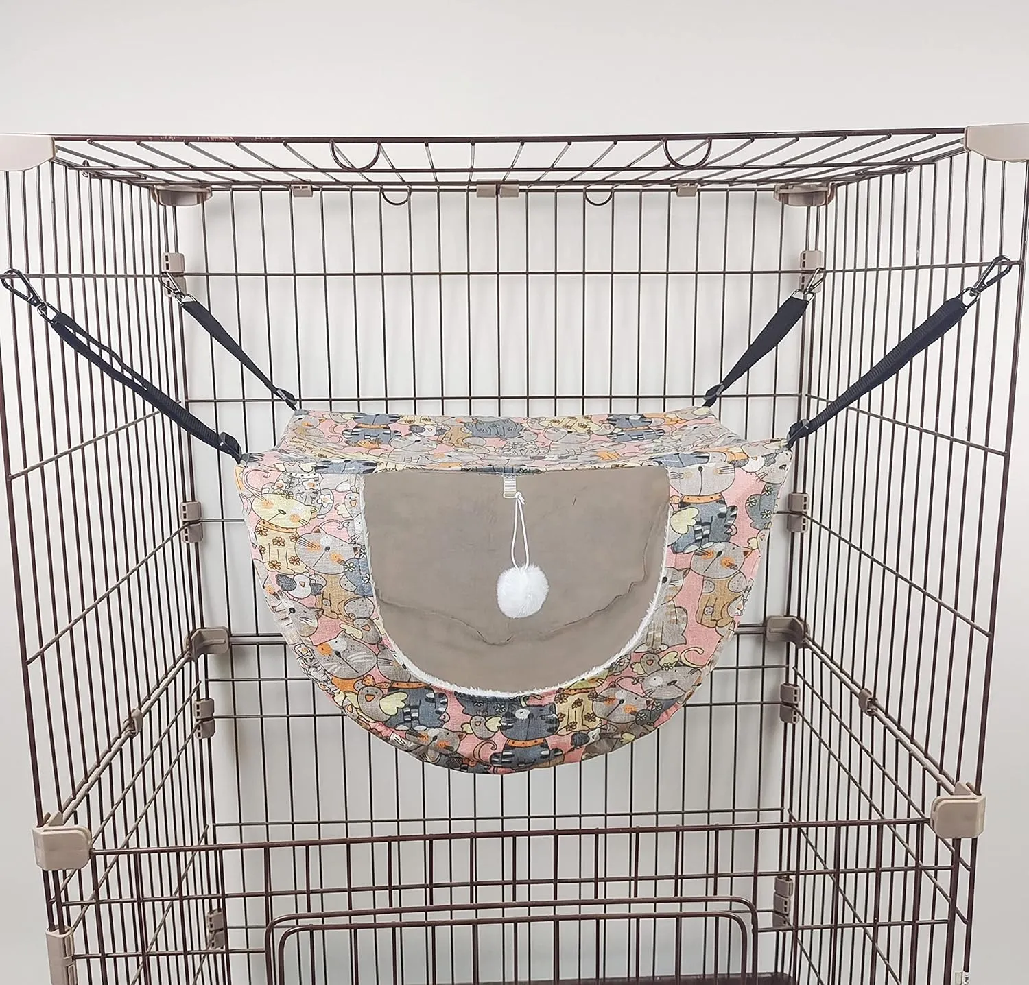 JSPYFITS Cat Cage Hammock,Double Layer Hanging Adjustable Soft Pet Bed Suitable for Kitten Ferret Puppy Rabbit or Small Pet,Hanging Bed for Pets,2 Level Indoor Bed for Any Season Pink Cat
