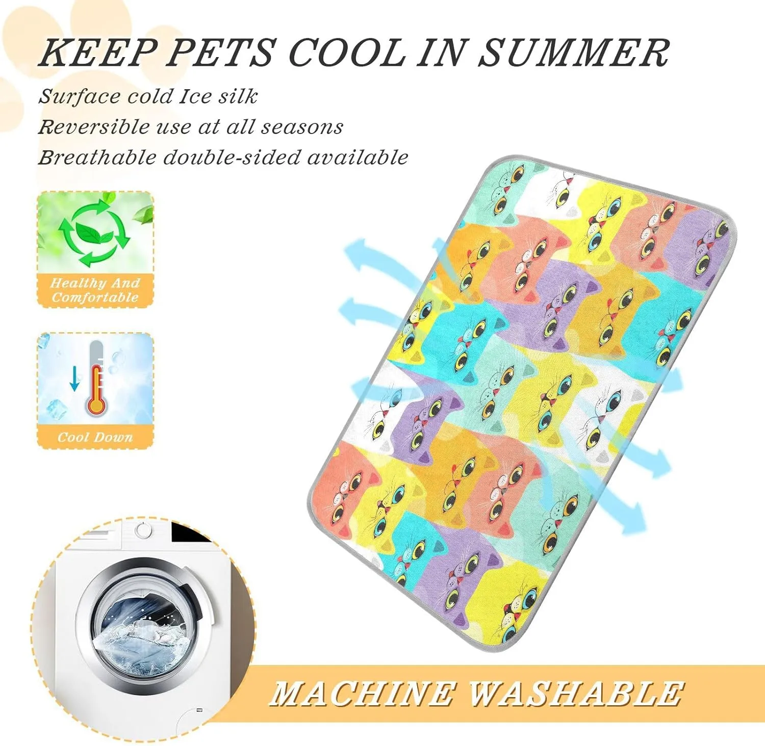 JSTEL Cat Cooling Pad Ice Silk Cooling Mat Washable Pet Cooling Mat Folding Summer Sleeping Mat 23.6x38.6 inch, Non-Toxic Gel, No Water or Electricity Needed for This Dog Cooling Pad,6