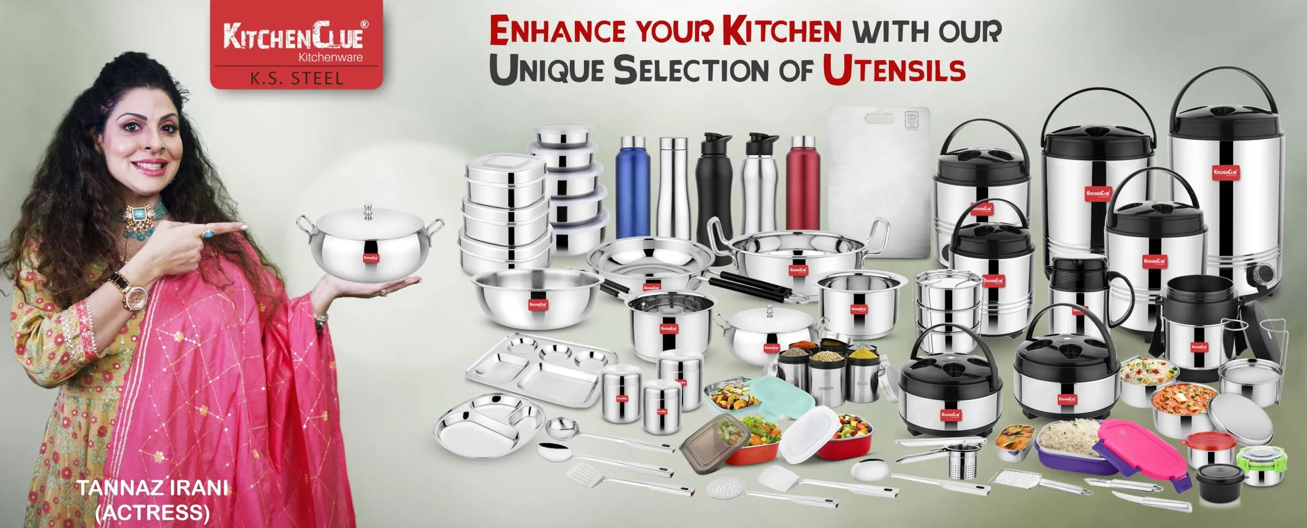 KITCHEN CLUE Smart Pack (Stainless Steel Insulated Water Containers 10 Liter with 2 Pcs Glass Set) - Highly Durable & Unbreakable - Hot and Cold Up to 4-5 Hours - Thermosteel Water Camper
