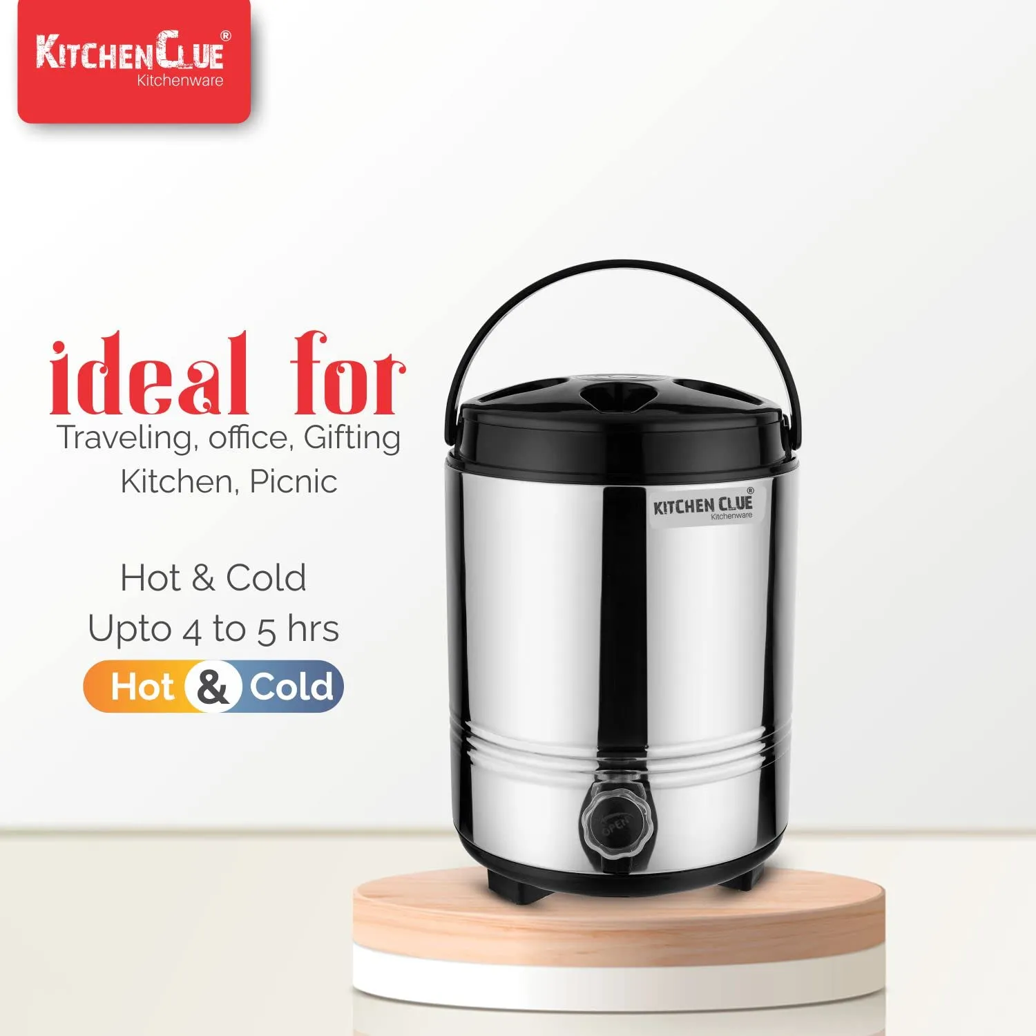 KITCHEN CLUE Smart Pack (Stainless Steel Insulated Water Containers 10 Liter with 2 Pcs Glass Set) - Highly Durable & Unbreakable - Hot and Cold Up to 4-5 Hours - Thermosteel Water Camper