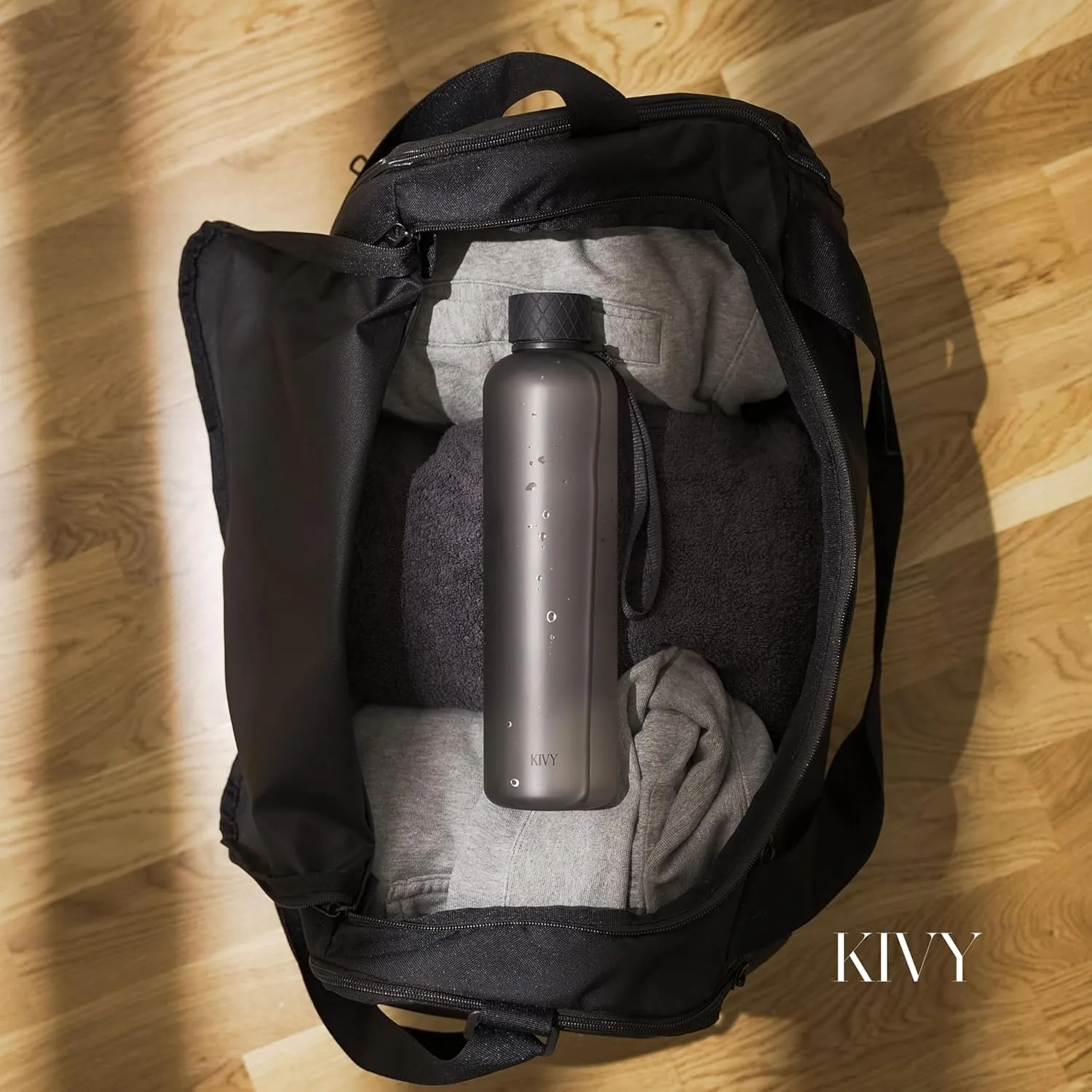 KIVY Clear water bottle 32oz [Lightweight & Shatterproof] Fits Backpack & Cupholder for Travel, Sports, School, Gym - Cute water bottle aesthetic - Cherry Edition