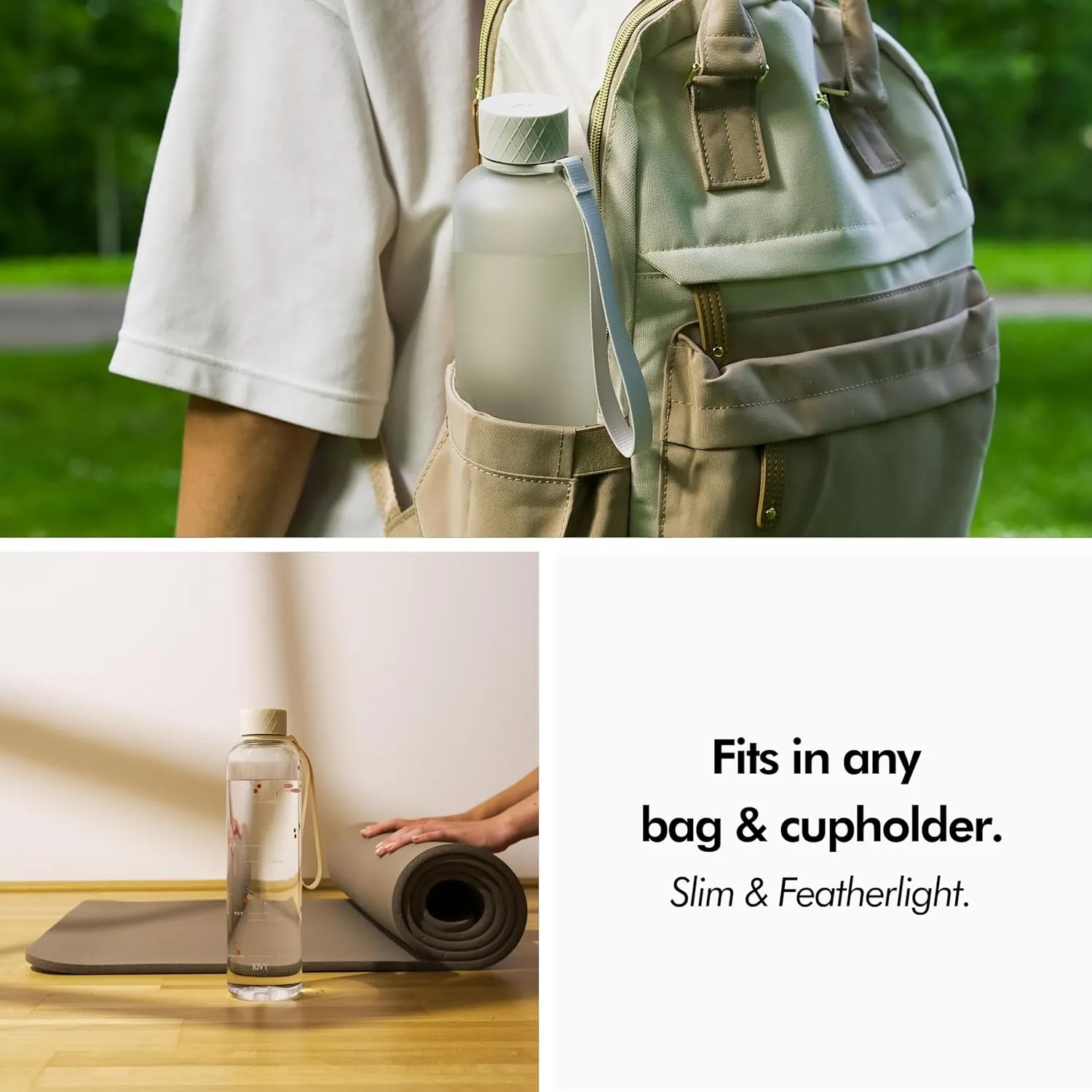 KIVY Clear water bottle 32oz [Lightweight & Shatterproof] Fits Backpack & Cupholder for Travel, Sports, School, Gym - Cute water bottle aesthetic - Cherry Edition