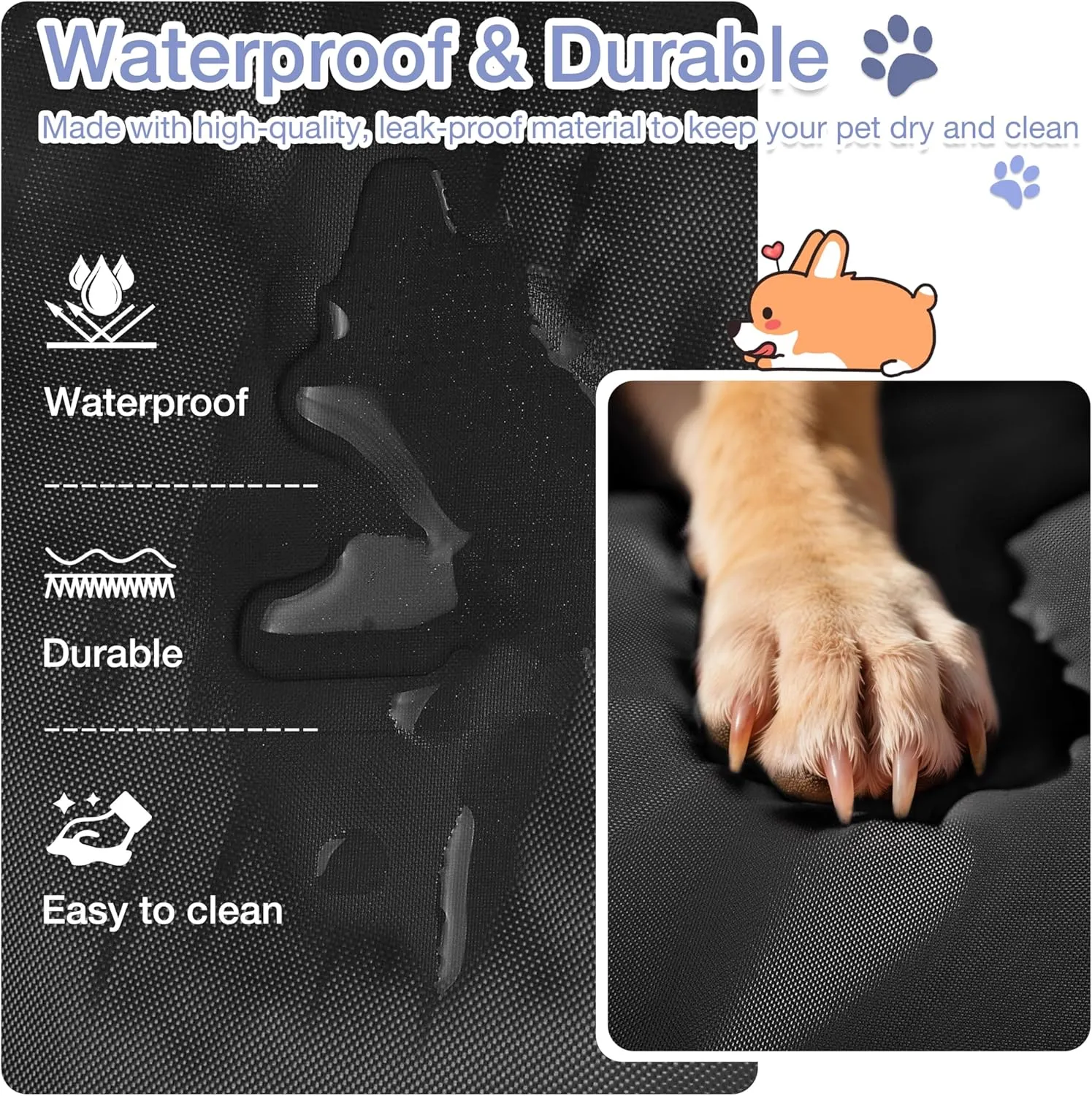 Kritter Planet Reversible Waterproof Foldable Dog Bed Pad for Camping & Travel, Portable Roll-Up Dog Bed Car Seat Pet Cushion Mat with Handles for Small & Medium Dogs, Indoor & Outdoor Use