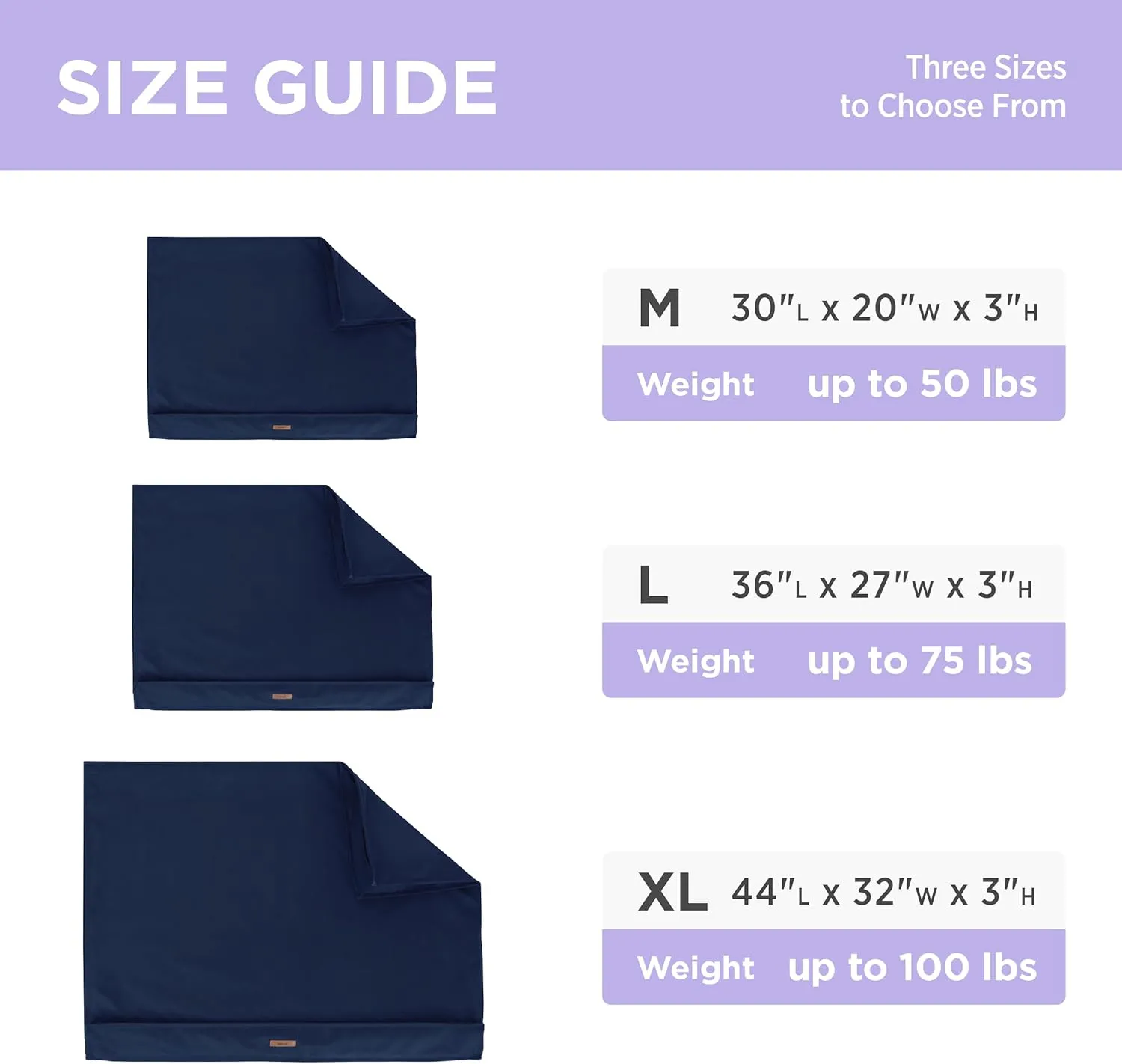 Lesure Water-Resistant Dog Bed Cover - Large Washable Replacement Cover for Pet Mat 36x27x3 Inches, Navy