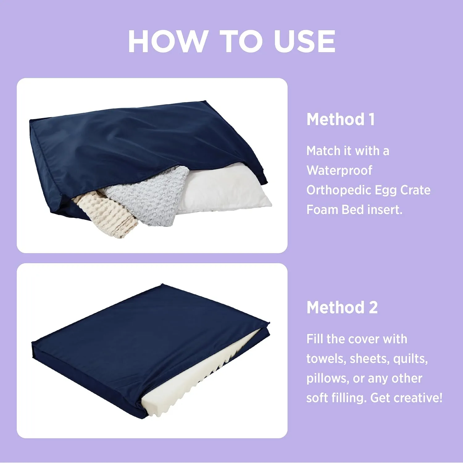 Lesure Water-Resistant Dog Bed Cover - Large Washable Replacement Cover for Pet Mat 36x27x3 Inches, Navy