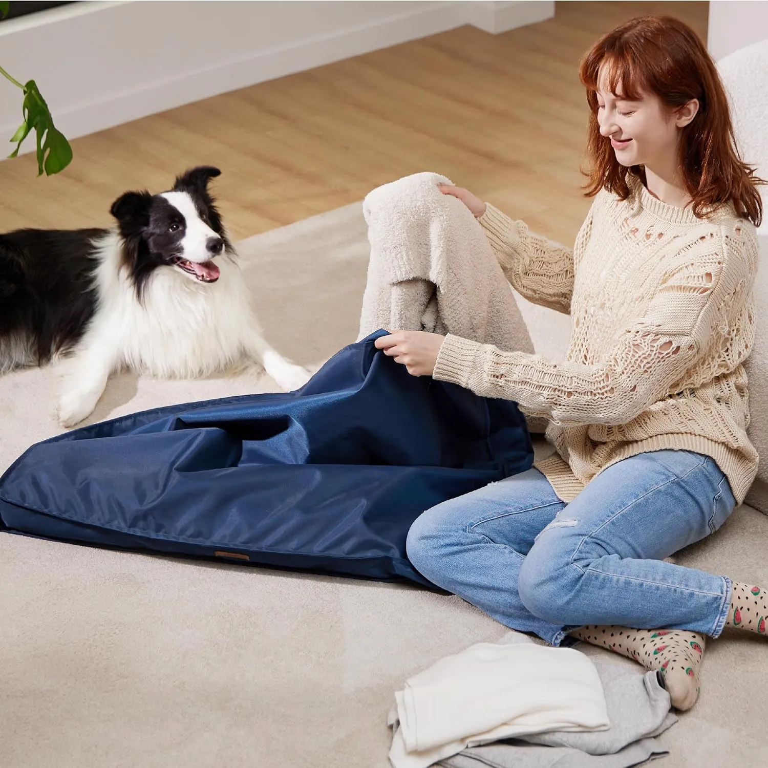 Lesure Water-Resistant Dog Bed Cover - Large Washable Replacement Cover for Pet Mat 36x27x3 Inches, Navy