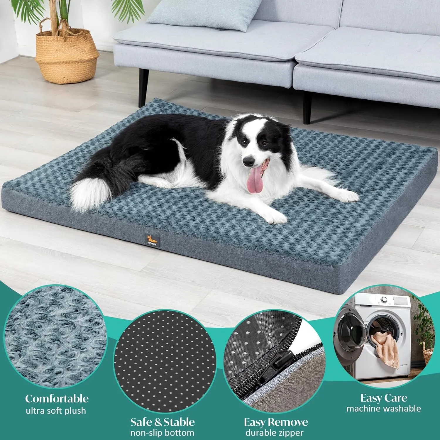Medium Dog Bed for Dogs up to 35 lbs with Orthopedic Foam Waterproof Cover Removable and Washable Cover Fluffy Dog Crate Bed with Non-Slip Bottom