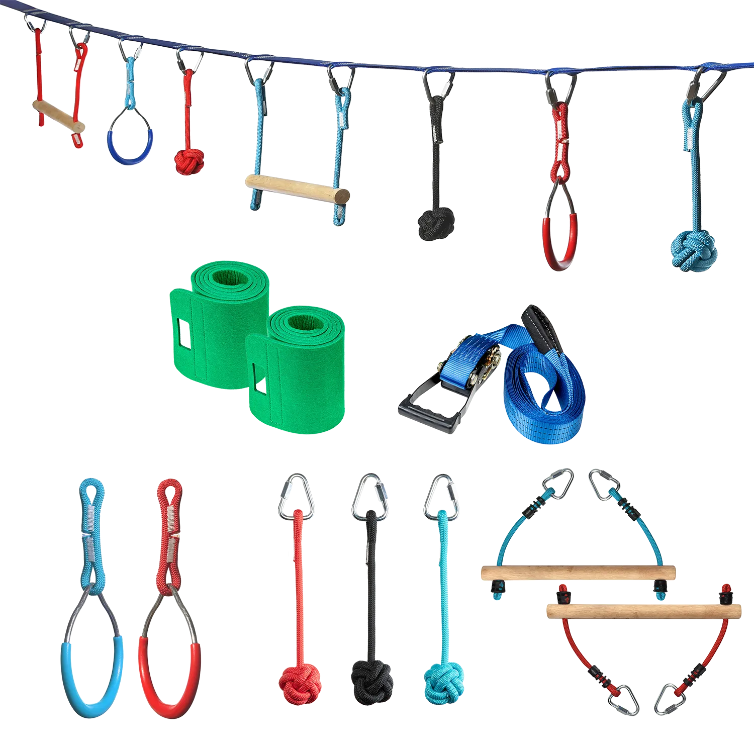 Mega Slack Line Hanging Obstacle Course with Climbing Ladder