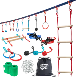 Mega Slack Line Hanging Obstacle Course with Walking Slackline