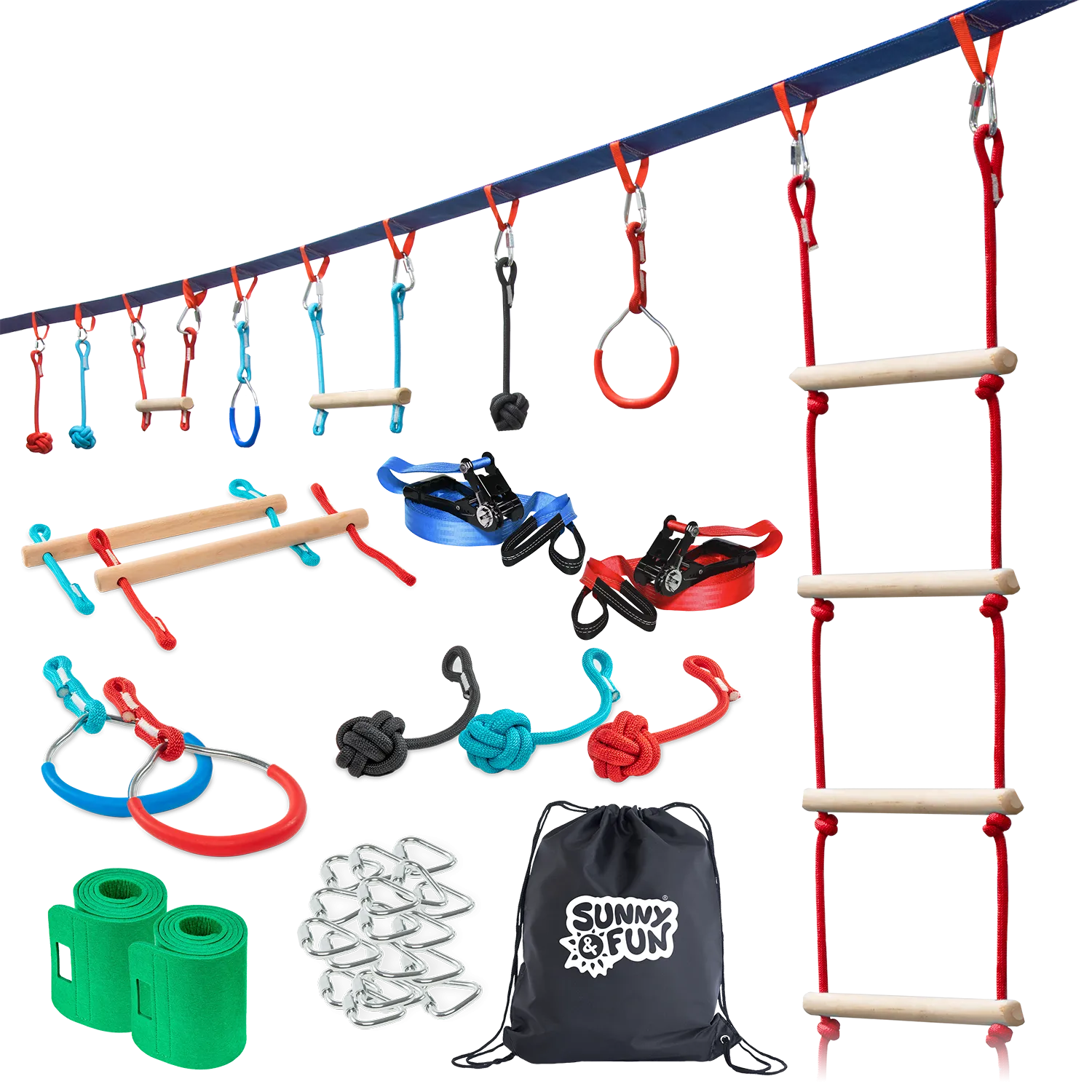 Mega Slack Line Hanging Obstacle Course with Walking Slackline