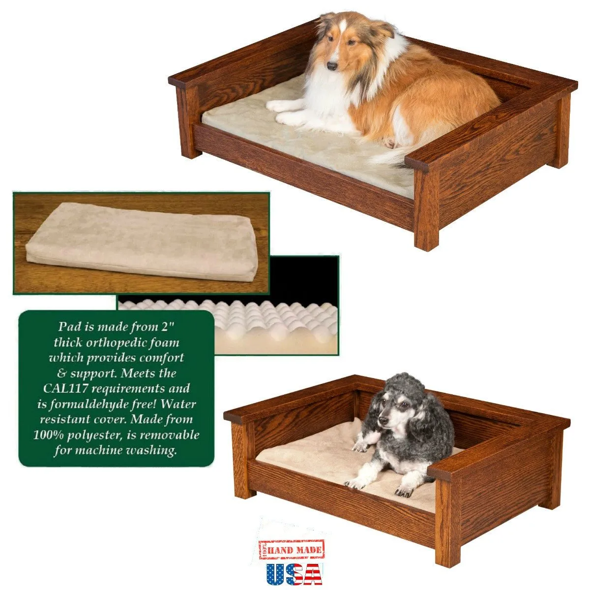 MINIMALIST WOOD PET LOUNGE - Amish Handmade Dog Furniture Bed in 3 Sizes