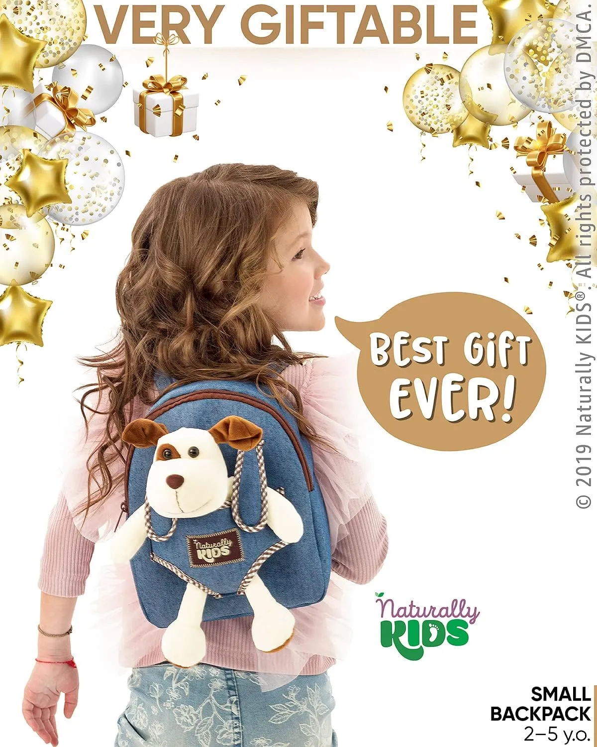 Naturally KIDS Dog Backpack, Dog Toys for Toddlers, Toddler Stuffed Animals Gifts for 2 3 4 5 Year Old Girl Boy