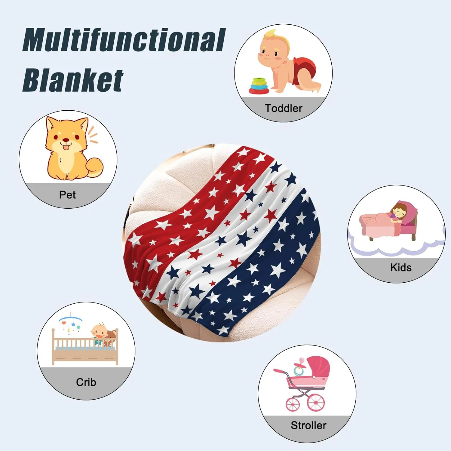 Neatee Living Patriotic Throw Blanket Baby Small 4th of July Memorial Day Fourth of July American Freedom Blanket for Swaddle Toddler Pet Veteran Day Red White Blue Stars Fleece Blanket 30x40