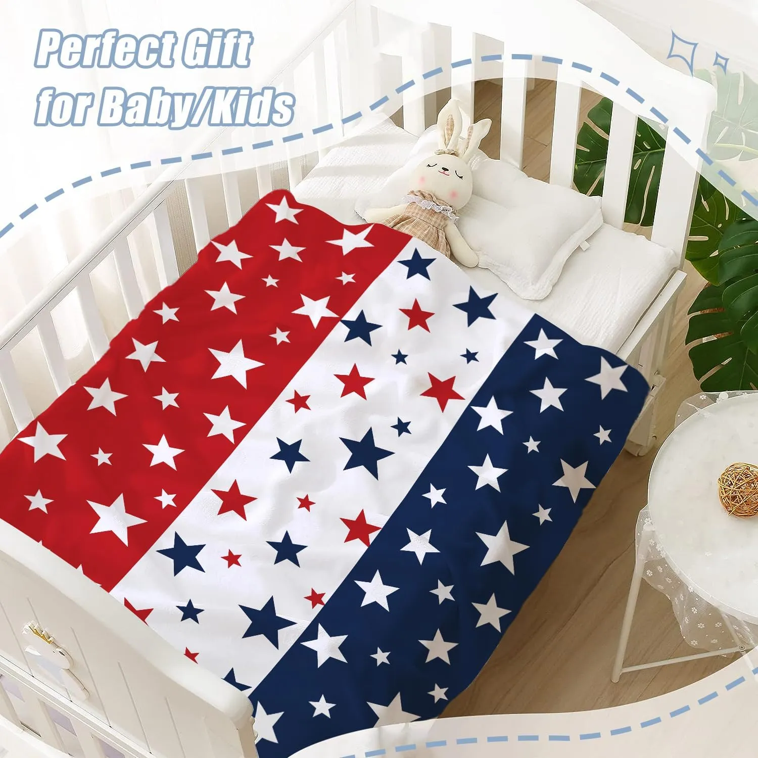 Neatee Living Patriotic Throw Blanket Baby Small 4th of July Memorial Day Fourth of July American Freedom Blanket for Swaddle Toddler Pet Veteran Day Red White Blue Stars Fleece Blanket 30x40